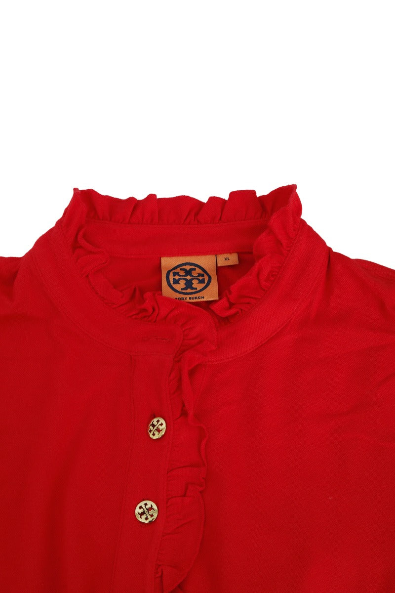 tory-burch-size-xl-ruched-red-t-shirt