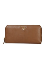 Prada Caramel Saffiano Leather Zip Around Wallet