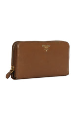 Prada Caramel Saffiano Leather Zip Around Wallet