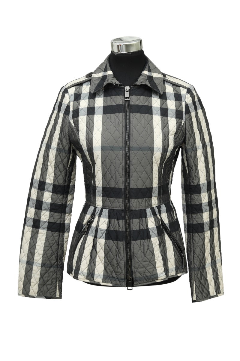 Burberry Size Xs Quilted Peplum Zip Up Jacket