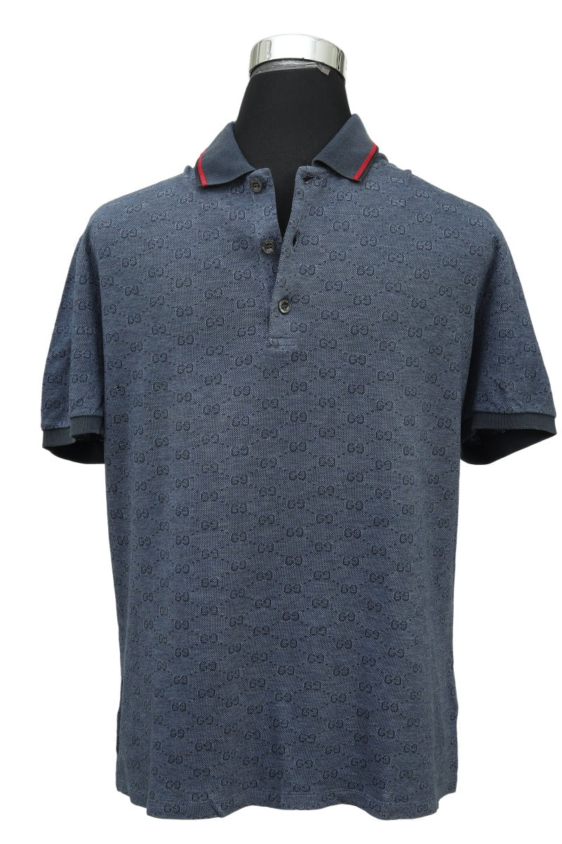 Gucci Size M Gg Monogram Blue Polo T Shirt