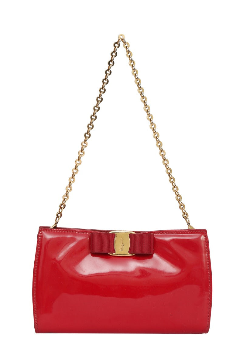 Salvatore Ferragamo Red Patent Vara Bow Chain Bag