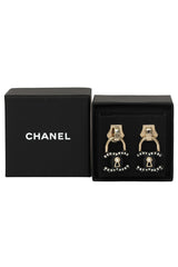 Chanel Metallic Slider Acrylic Cc Pearl Earrings