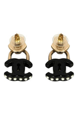 Chanel Metallic Slider Acrylic Cc Pearl Earrings