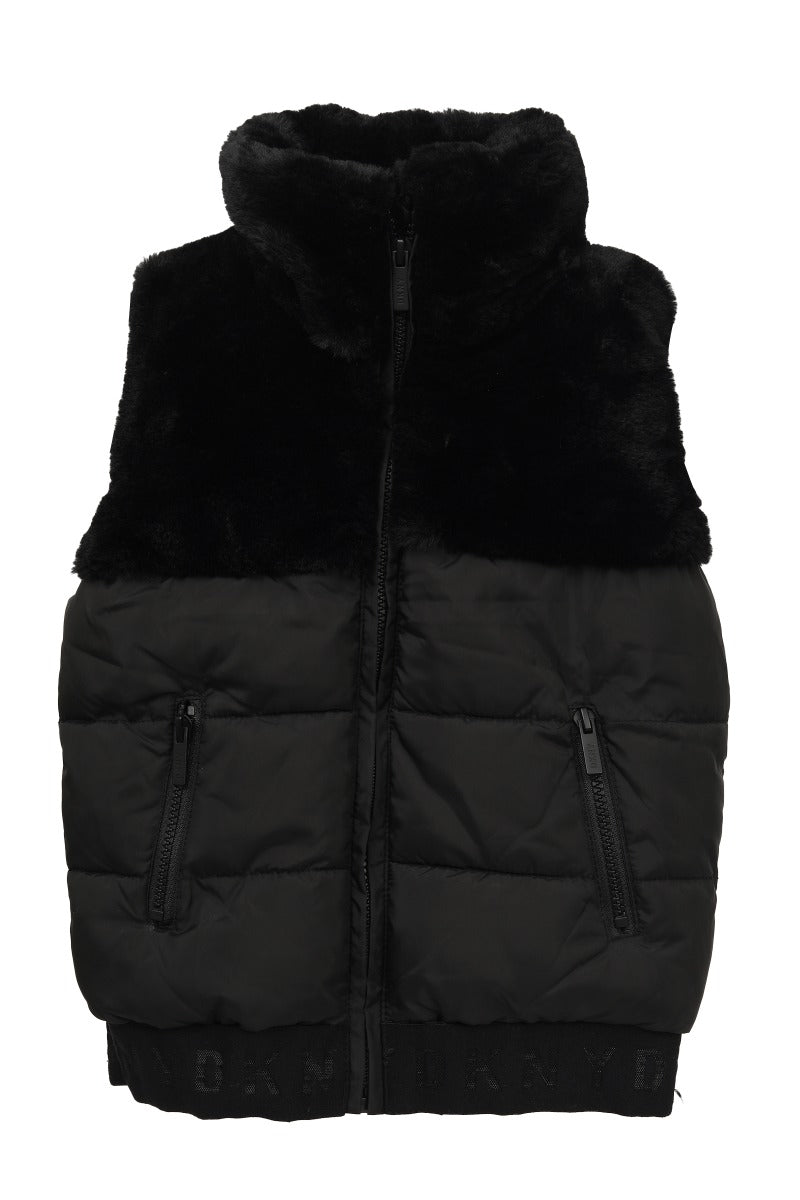 Dkny Kids 8 Years Black Faux Fur Puffer Jacket
