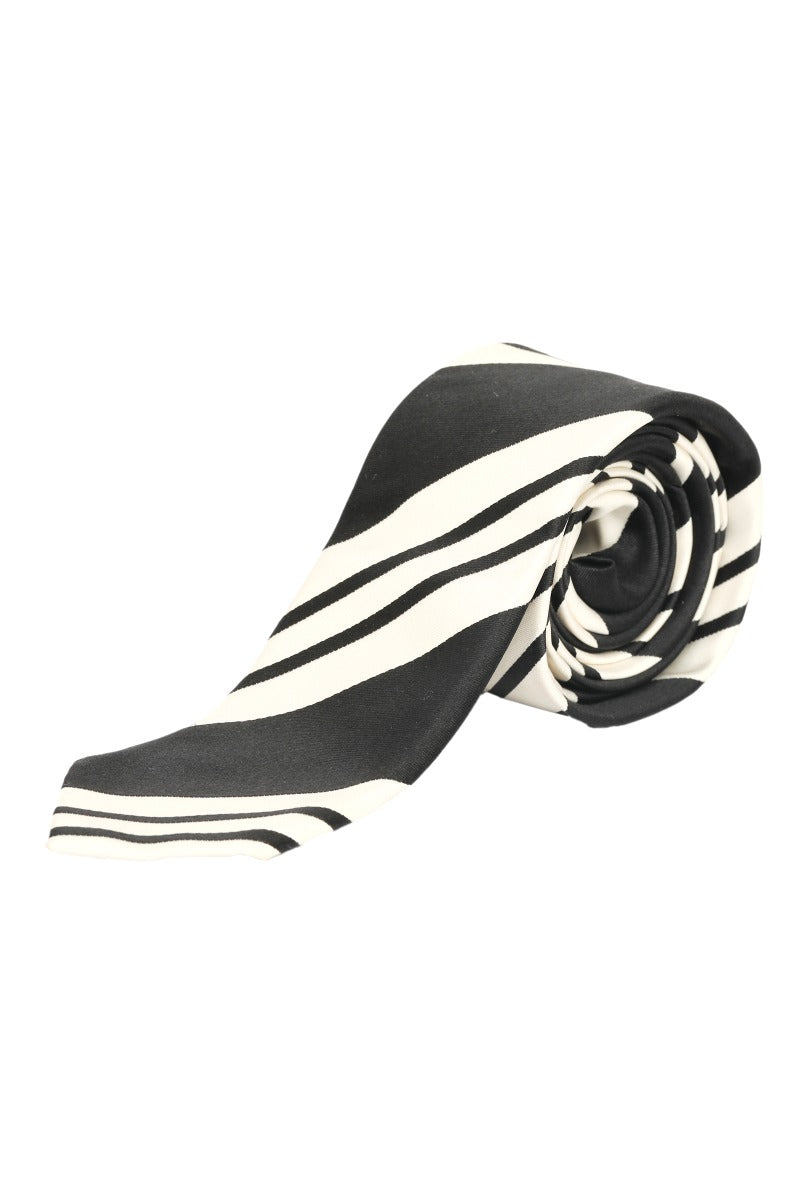 Gucci Black And White Strips Silk Tie
