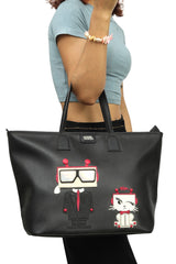 Karl Lagerfeld Robot Shopper Black Leather Tote Bag