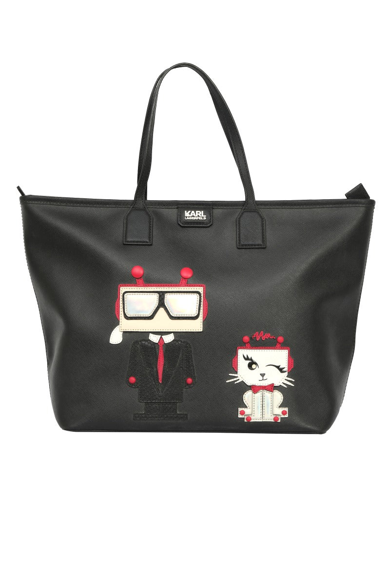 Karl Lagerfeld Robot Shopper Black Leather Tote Bag