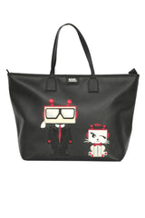Karl Lagerfeld Robot Shopper Black Leather Tote Bag