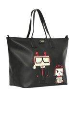 Karl Lagerfeld Robot Shopper Black Leather Tote Bag