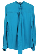 Gucci Size 38 Amelia Blue Silk Mandarin Collar Button Down Shirt