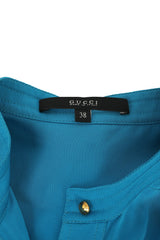 Gucci Size 38 Amelia Blue Silk Mandarin Collar Button Down Shirt