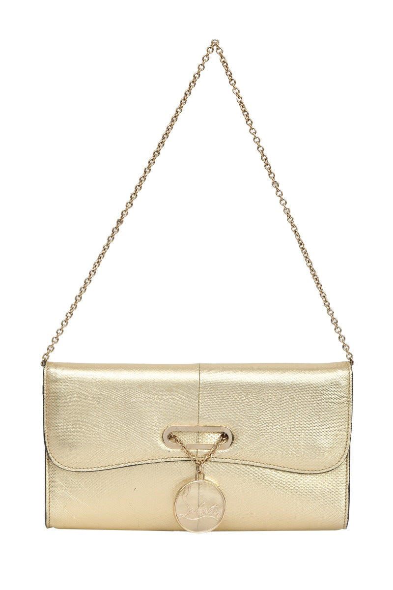 Christian Louboutin Gold Python Riviera Clutch Bag
