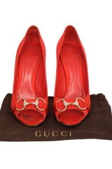 Gucci EU 36.5Horsebit Orange Peep Toes