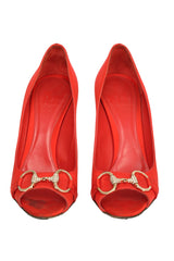 Gucci EU 36.5Horsebit Orange Peep Toes