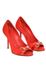 Gucci EU 36.5Horsebit Orange Peep Toes