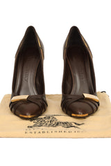 Burberry EU 38 Brown Brogue Peep Toe Heels