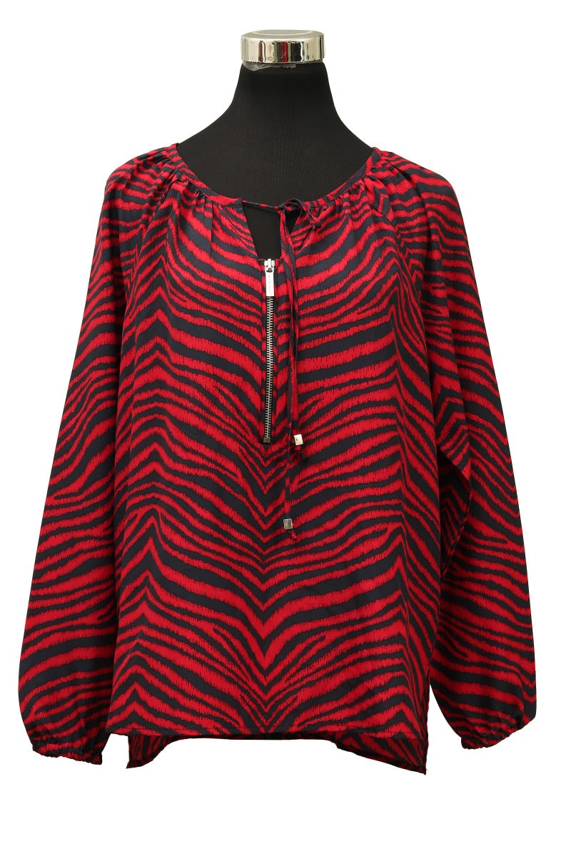 Michael Kors Size Lzebra Printed Red Top