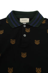 Gucci Black Embroidered Pique Polo T Shirt