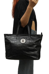 Roberto Cavalli Croc- Effect Black Tote Bag