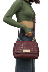 Michael Kors Aubergine Maroon Top Handle Sling Bag