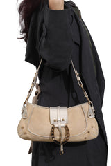 Aigner Suede Logo Buckle Shoulder Bag