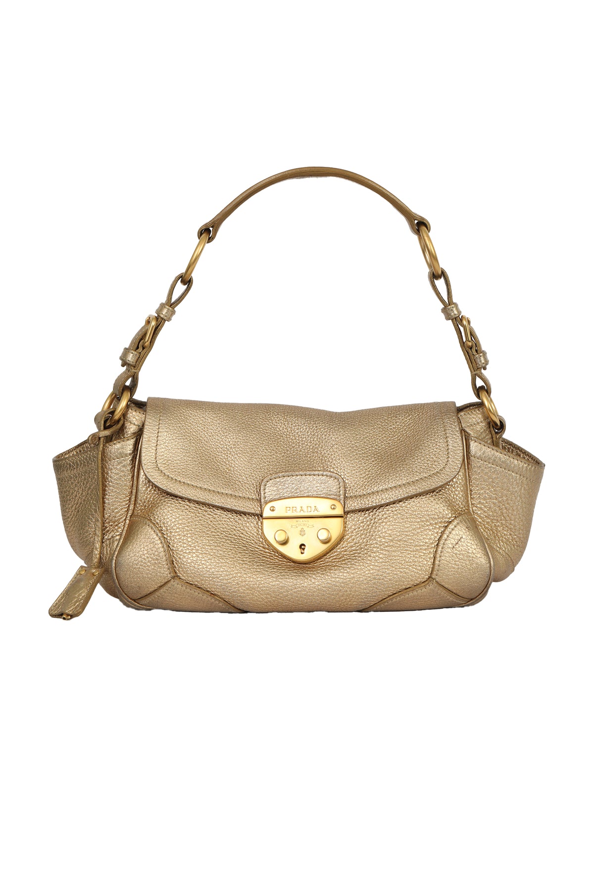 Prada Vintage Golden Metallic Buckle Closure Shoulder Bag