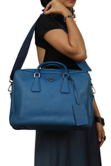 Prada Saffiano Blue Leather Briefcase