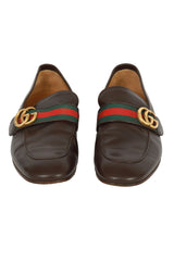 Gucci Size 6 Brown Leather Web Logo Loafers