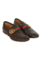 Gucci Size 6 Brown Leather Web Logo Loafers