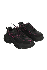 Balenciaga EU 37 Black Logo Print Leather Triple S Sneakers