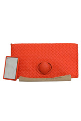 Bottega Veneta Orange Intrecciato Leather Twist Lock Clutch 