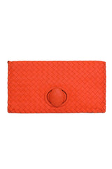 Bottega Veneta Orange Intrecciato Leather Twist Lock Clutch 