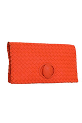 Bottega Veneta Orange Intrecciato Leather Twist Lock Clutch 