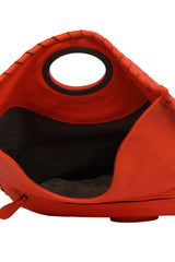 Bottega Veneta Orange Intrecciato Leather Twist Lock Clutch 