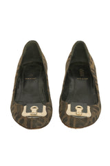 Fendi EU 37 Brown Zucca Canvas Monogram Wedges
