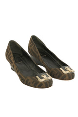 Fendi EU 37 Brown Zucca Canvas Monogram Wedges