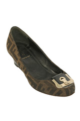 Fendi EU 37 Brown Zucca Canvas Monogram Wedges