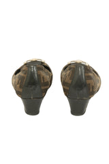 Fendi EU 37 Brown Zucca Canvas Monogram Wedges