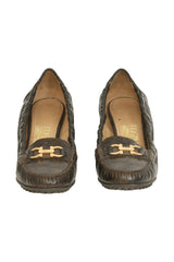 Salvatore Ferragamo EU 37 Croc Embossed Gancini Pump Heels