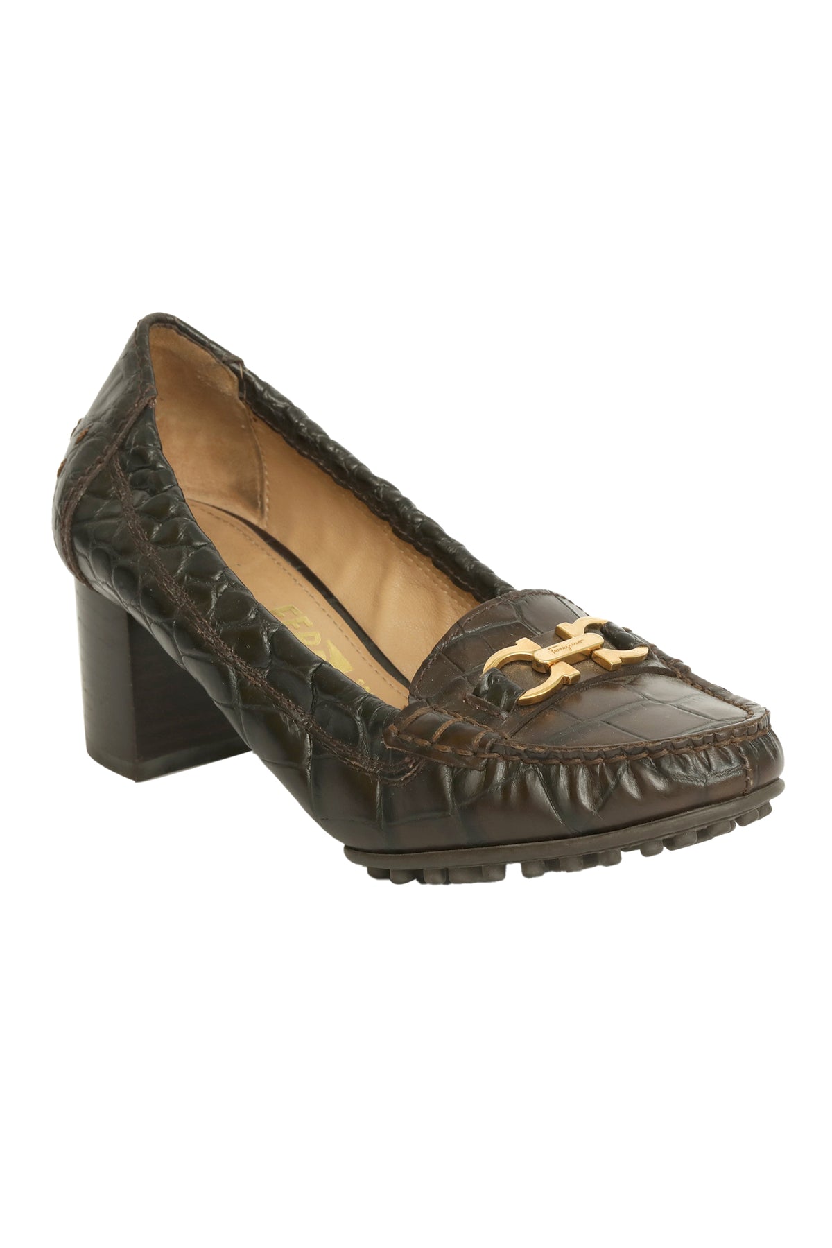 Salvatore Ferragamo EU 37 Croc Embossed Gancini Pump Heels