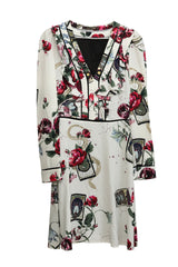 Roberto Cavalli Size M Floral Tarot Card Print Ruffle Dress 