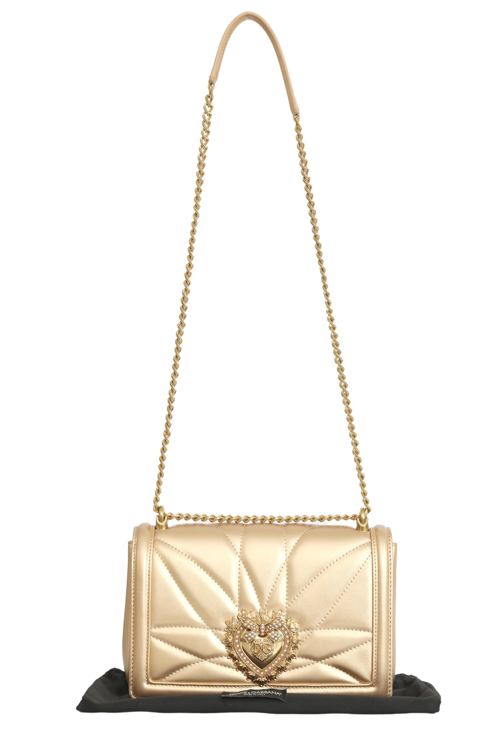 Dolce & Gabbana Devotion Quilted Golden Leather Crossbody Bag 