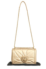 Dolce & Gabbana Devotion Quilted Golden Leather Crossbody Bag 