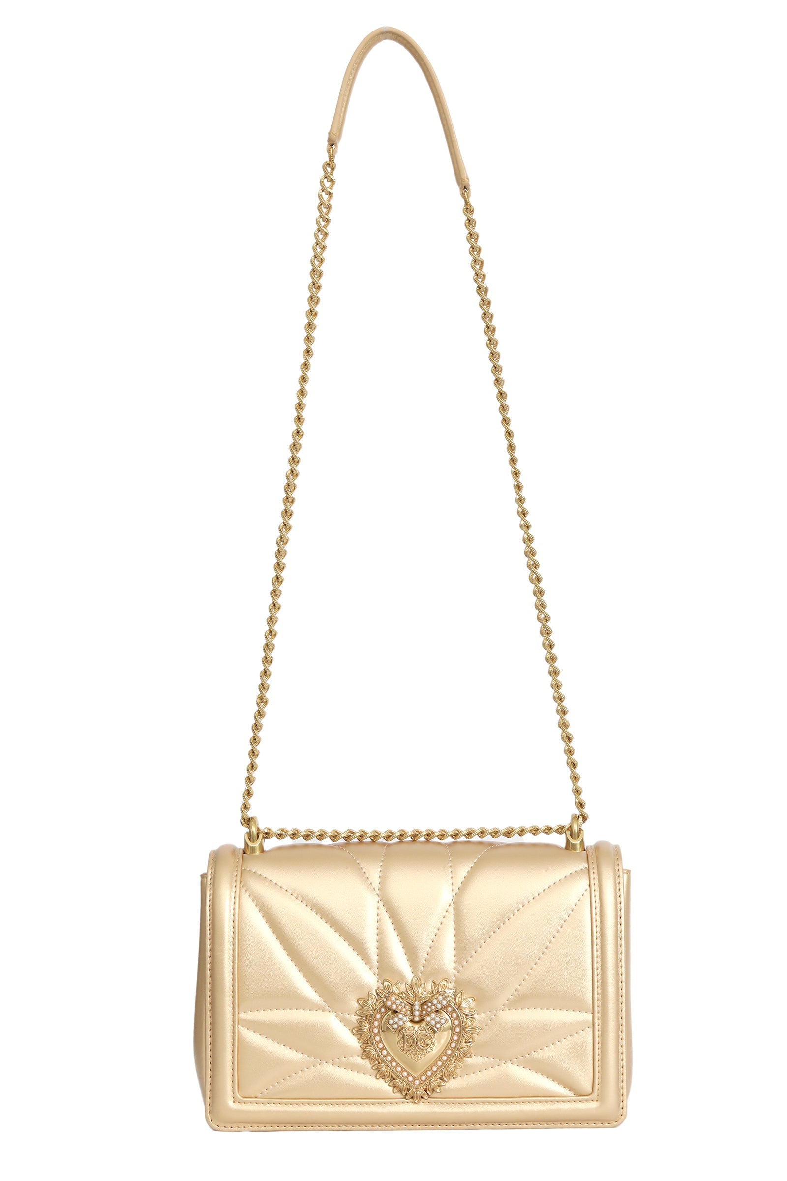 Dolce & Gabbana Devotion Quilted Golden Leather Crossbody Bag 