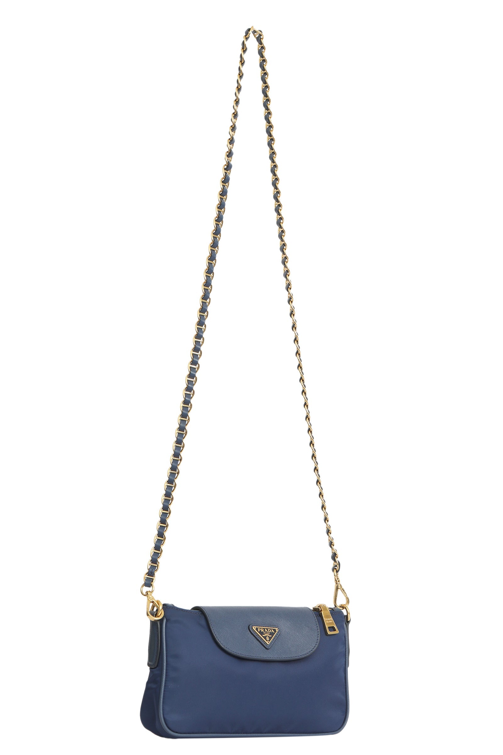 Prada Blue Nylon Tessuto And Saffiano Sling Bag 