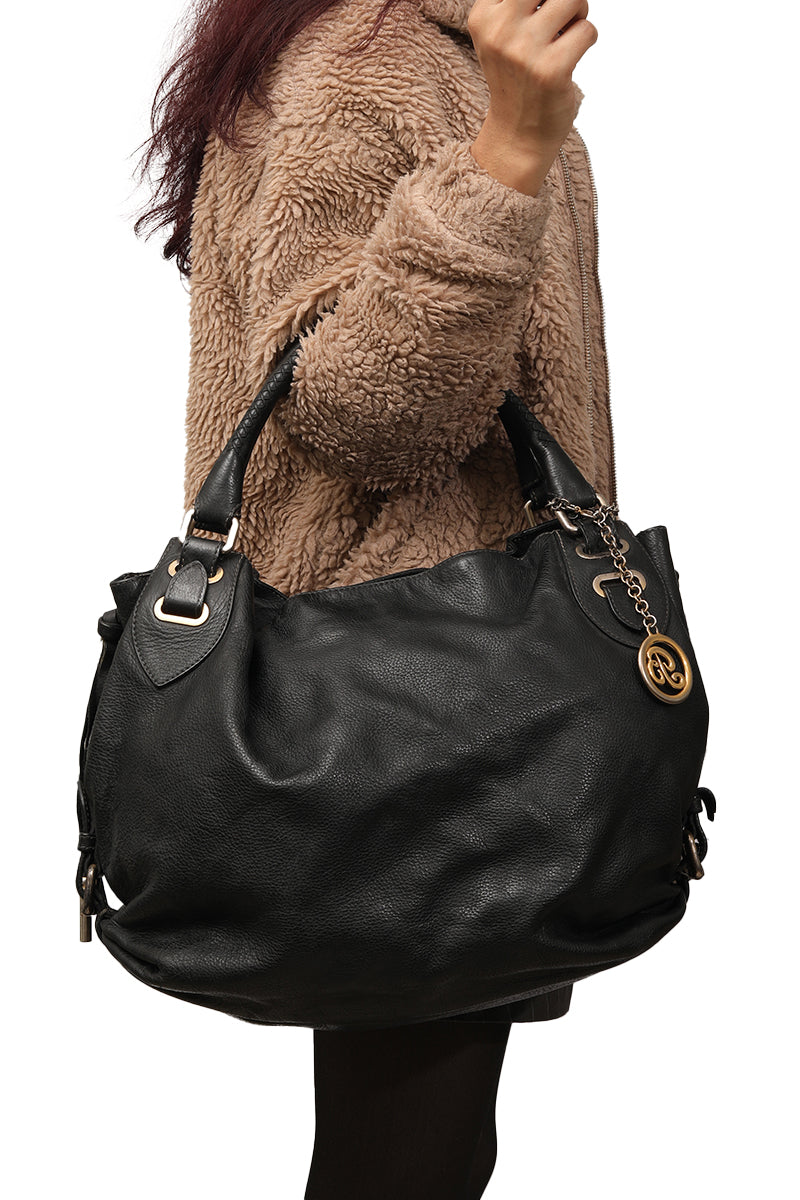 Bally Black Leather Hobo Bag 