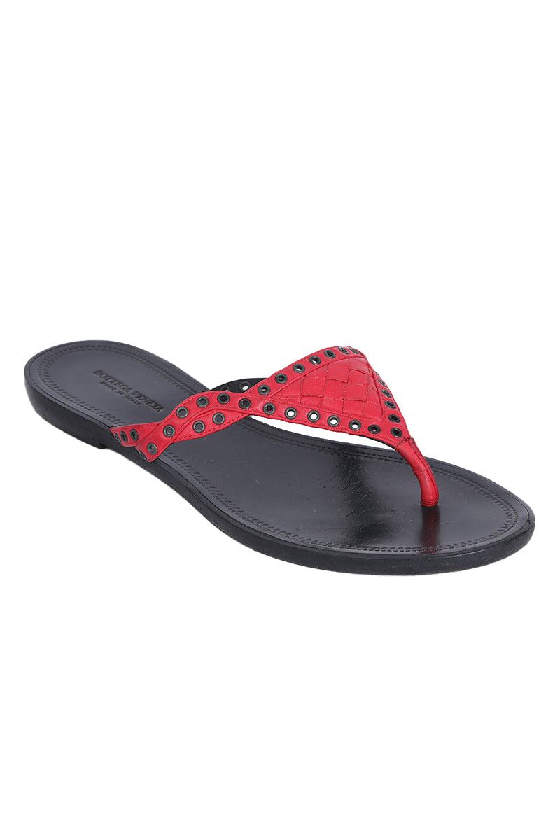 Bottega Veneta Red Leather Thong Sandals 