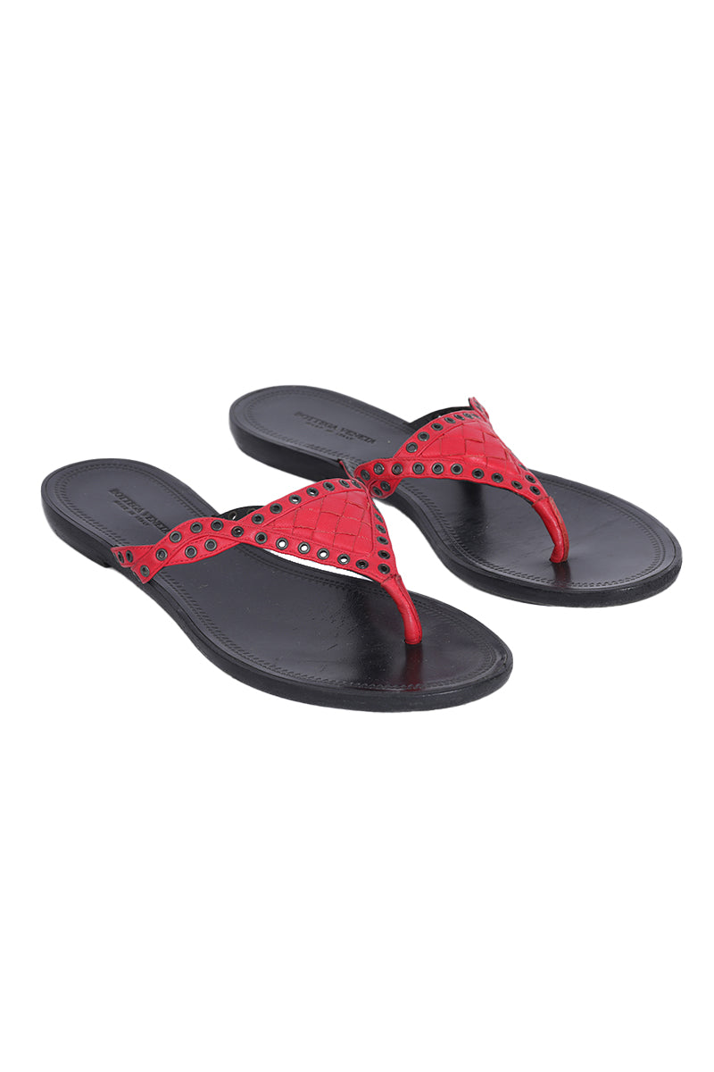 Bottega Veneta Red Leather Thong Sandals 