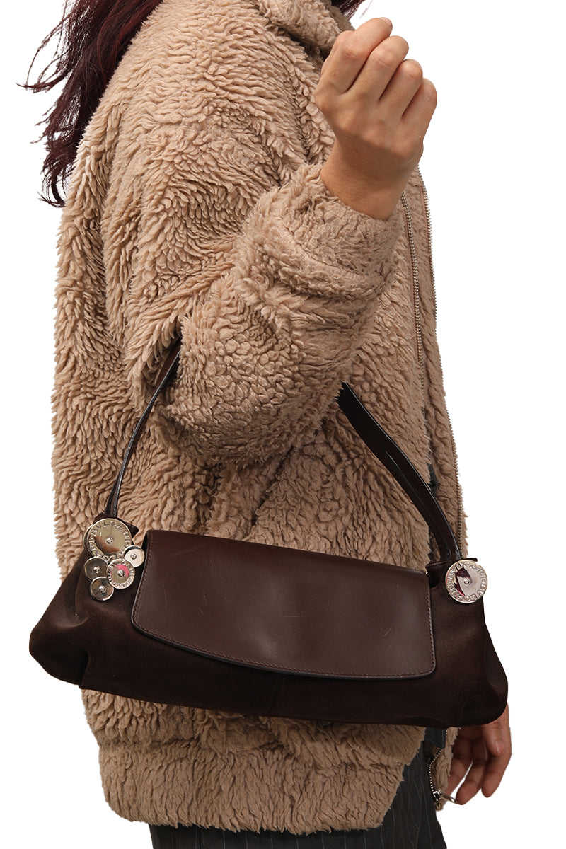 Bvlgari Brown Leather Suede Shoulder Bag 